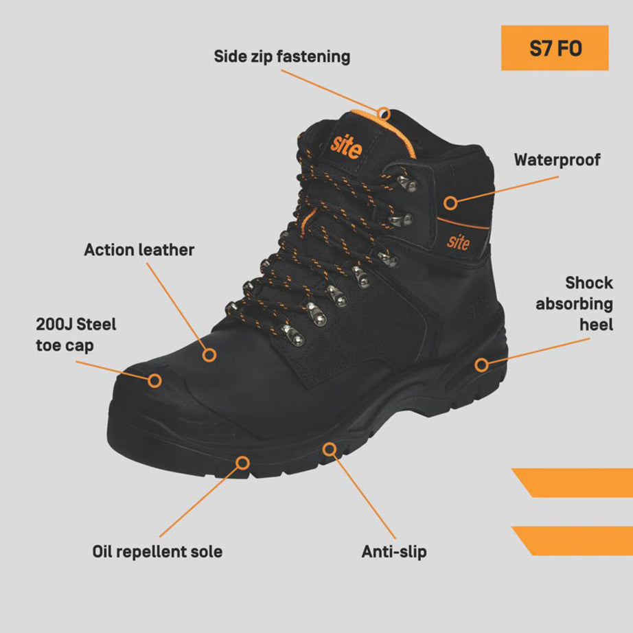 Site Mens Safety Boots Prescott Black Waterproof Steel Toe Cap Ankle Size 11 - Image 3