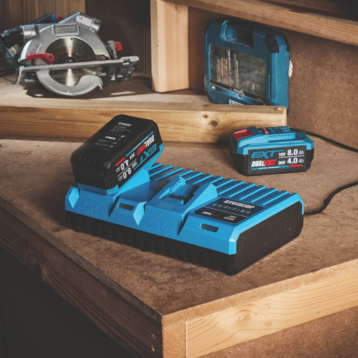 Erbauer Dual Battery Charger Fast UKFC212BS 18/36V Li-Ion Overheat Warning Light - Image 3