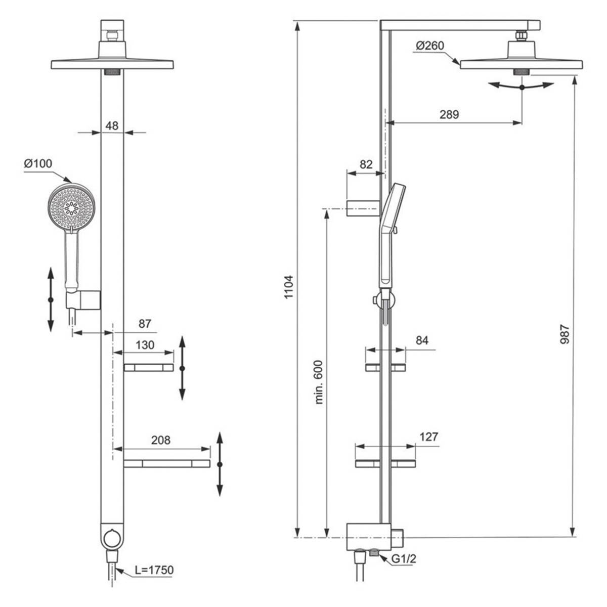 Thermostatic Mixer Shower Exposed Silk Black 2 Spray Pattern Round Twin Head - Image 2