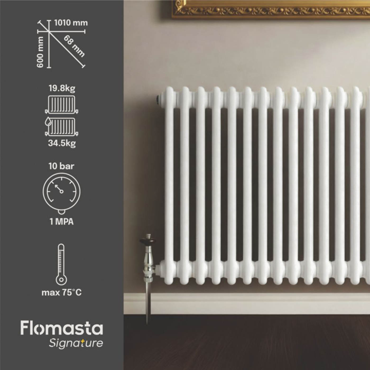 Flomasta 2 Column Radiator White Horizontal Steel Modern Indoor (H)60x(W)101.cm - Image 4