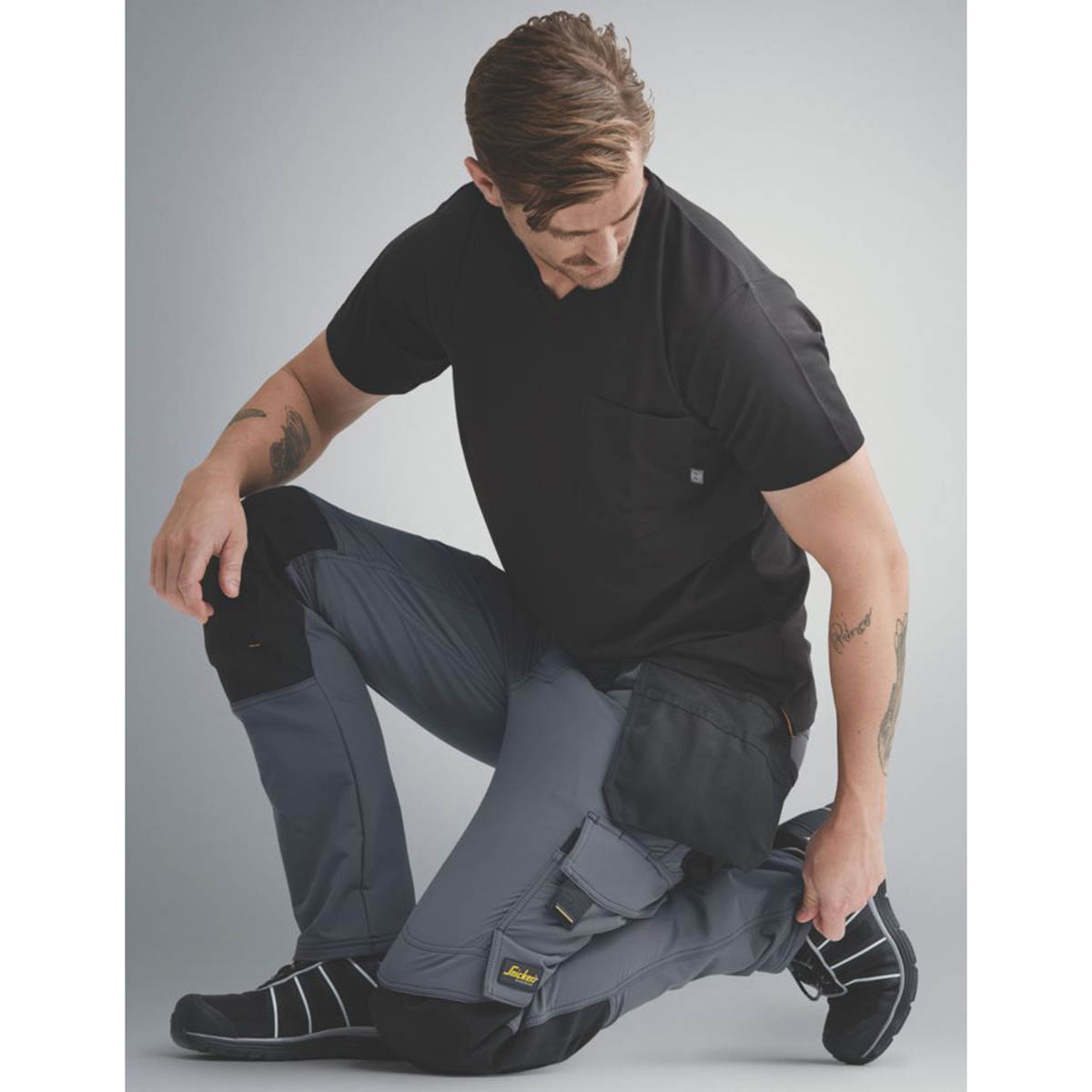 Snickers Work Trousers Mens Slim Fit Grey Black Stretch Multi Pockets 41"W 32"L - Image 6