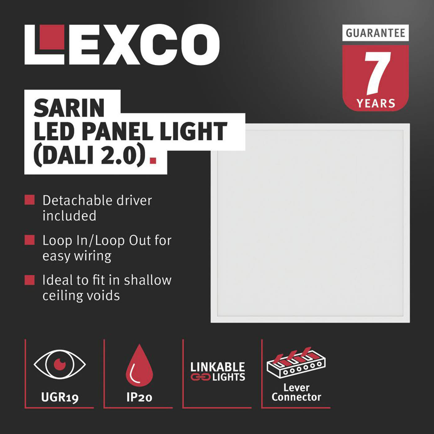 Lexco Panel Light LED Square Cool White Dimmable 26W Ceiling Mounted 595 x 595mm - Image 2