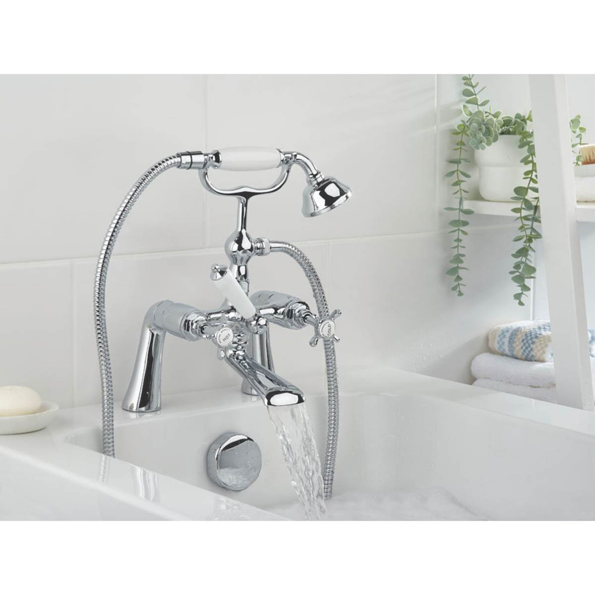 Bristan Bath Filler Tap Shower Mixer Chrome Double Lever Cross Head Traditional - Image 2