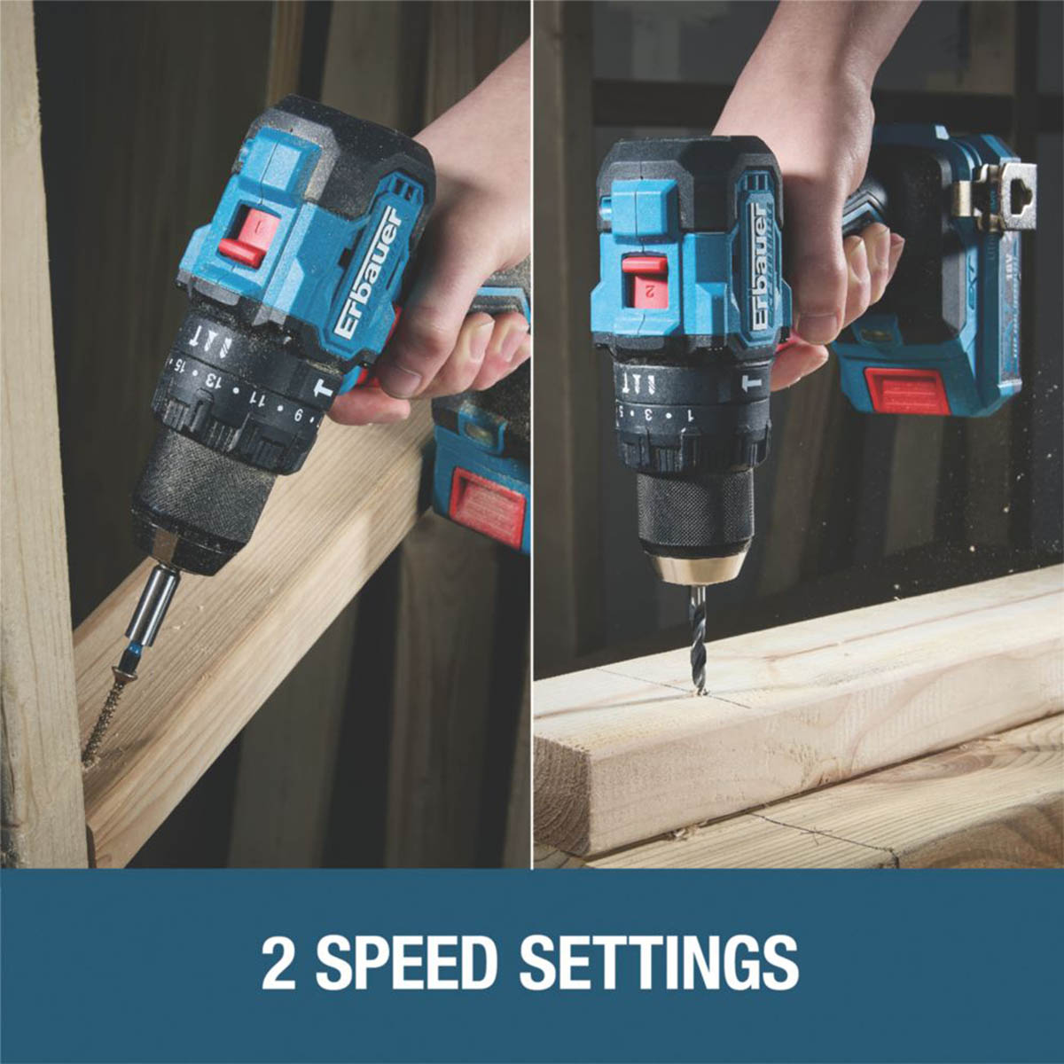 Erbauer Combi Drill Cordless 18V Li-Ion ERI1092COM Brushless Compact Body Only - Image 3