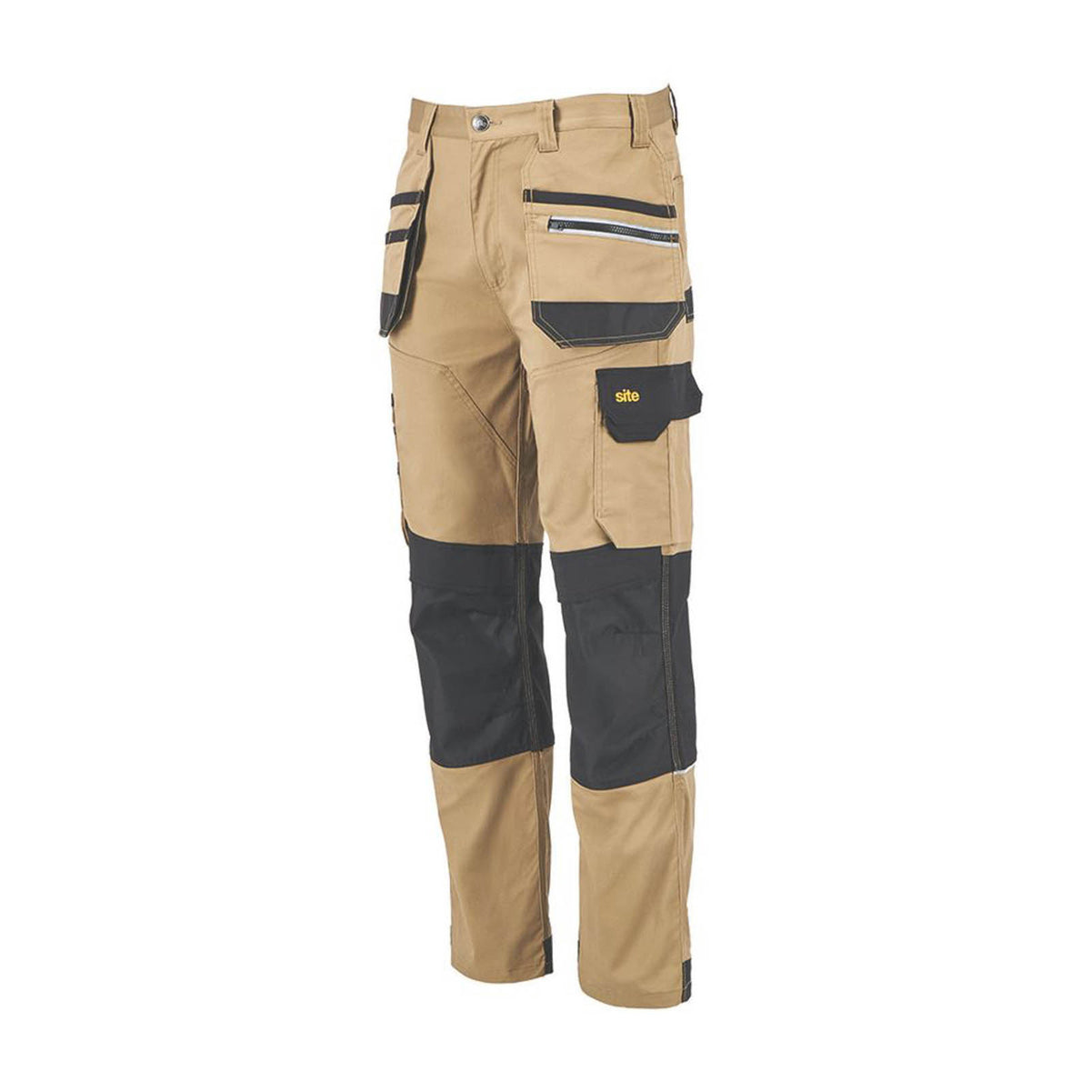 Site Work Trousers Mens Regular Fit Tan Black Stretch Multi Pockets 38W 32L - Image 1