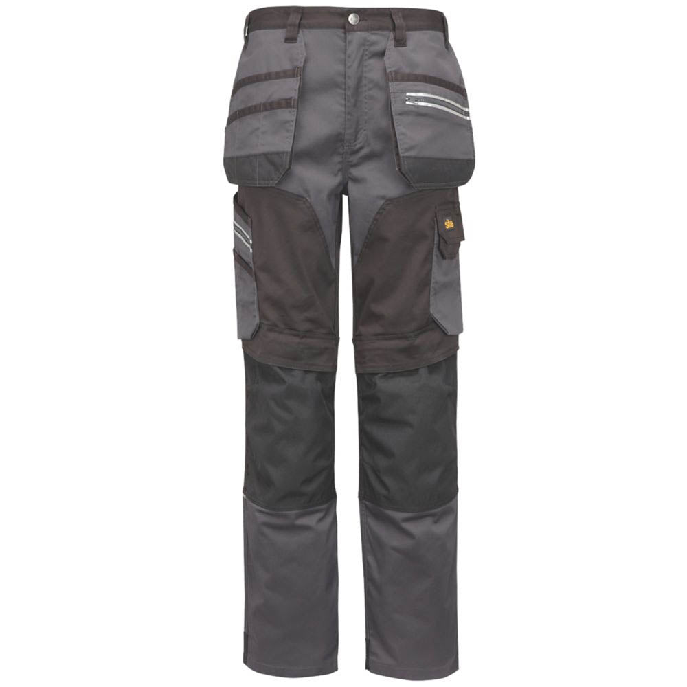 Site Work Trousers Mens Regular Fit Grey Black Stretch Multi Pockets 30"W 32"L - Image 2