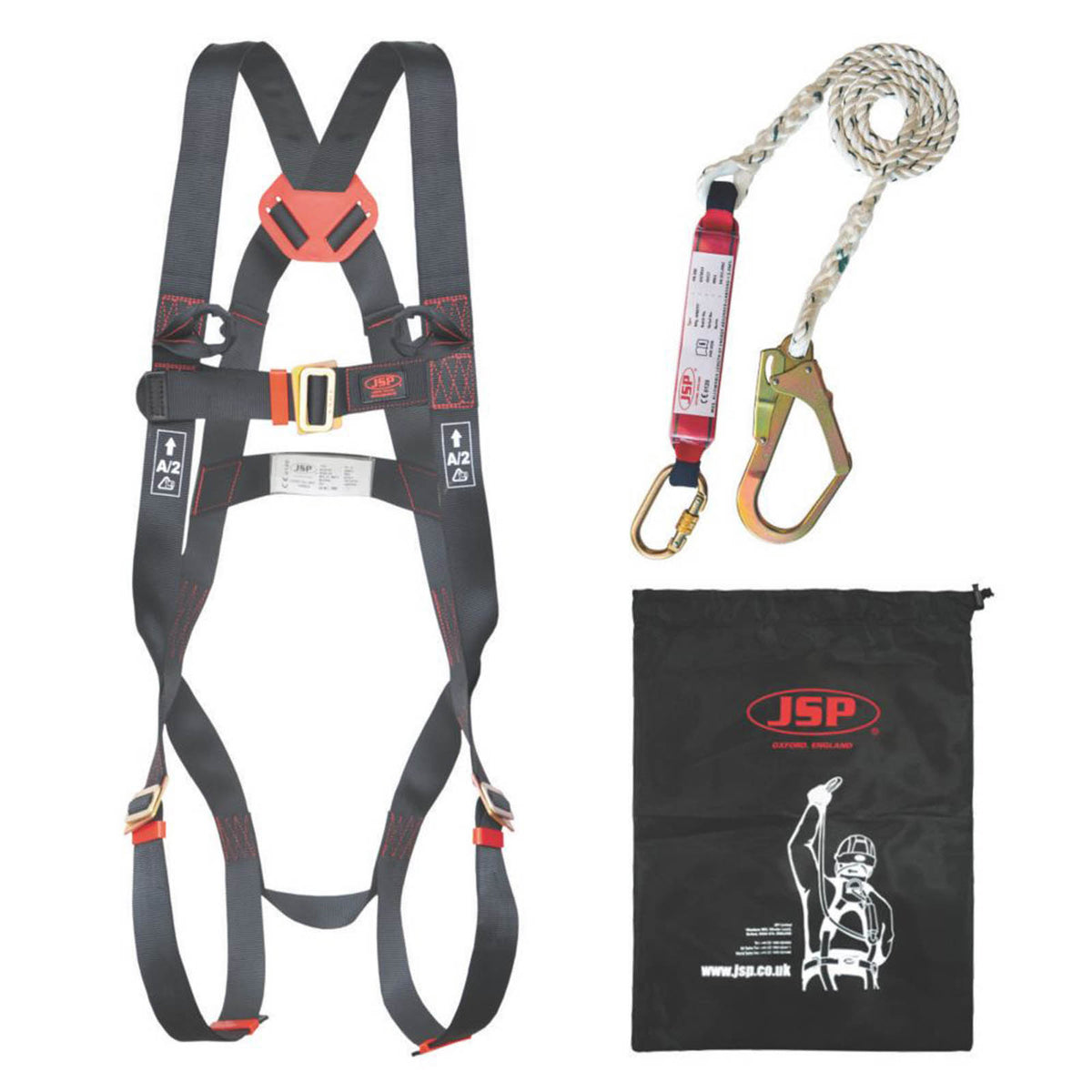 JSP Fall Arrest Safety Harness Kit with Lanyard 2m Single Unisex One Size - Image 2
