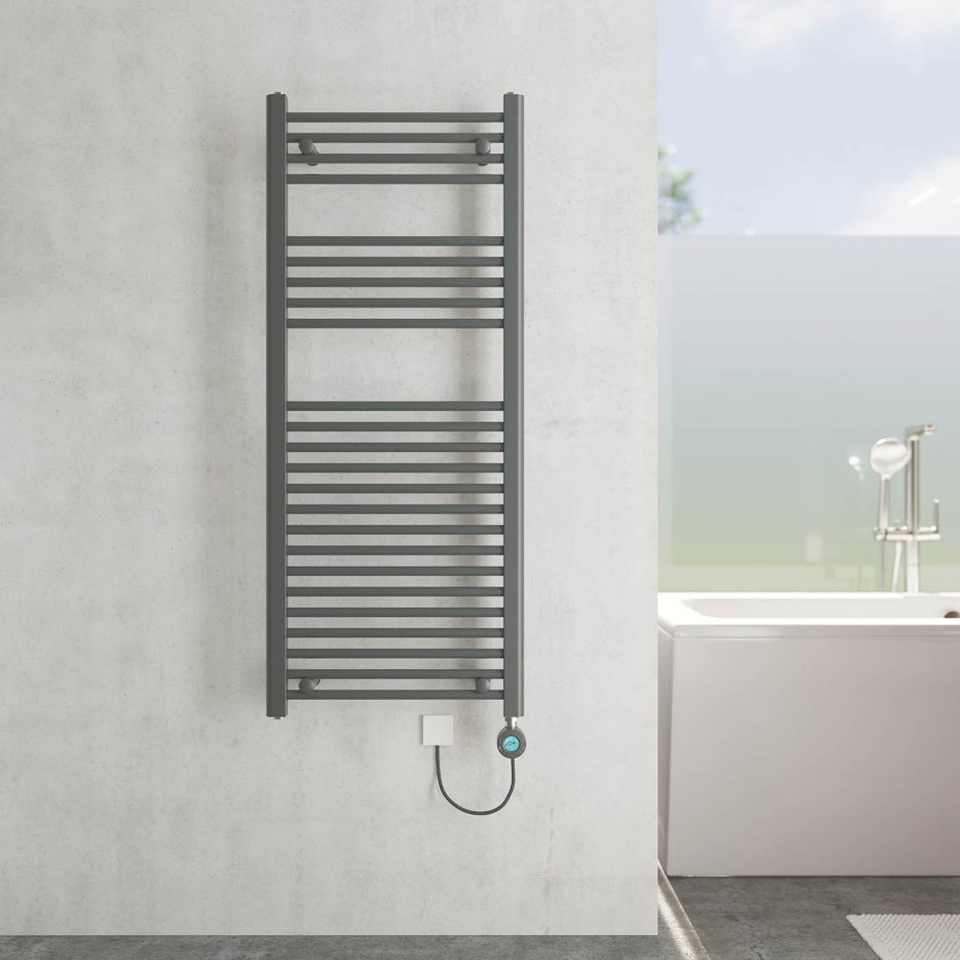 Flomasta Electric Towel Rail Radiator Anthracite Flat Bathroom Warmer H120xW50cm - Image 3