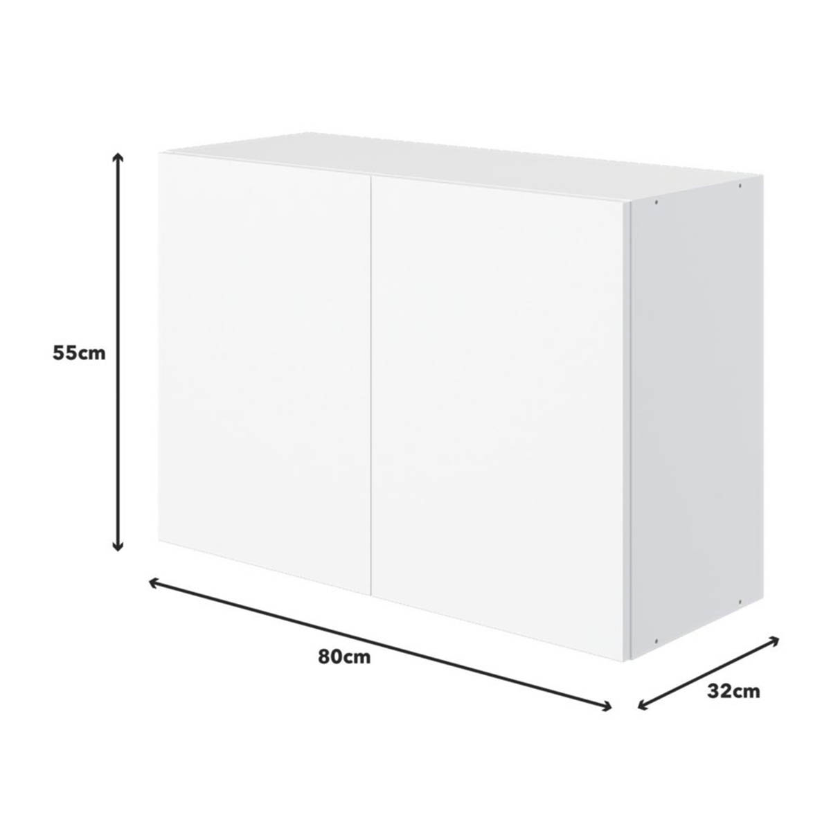 Kitchen Wall Unit Cabinet Matt White 2 Door Storage Cupboard 80x32x55cm - Image 3