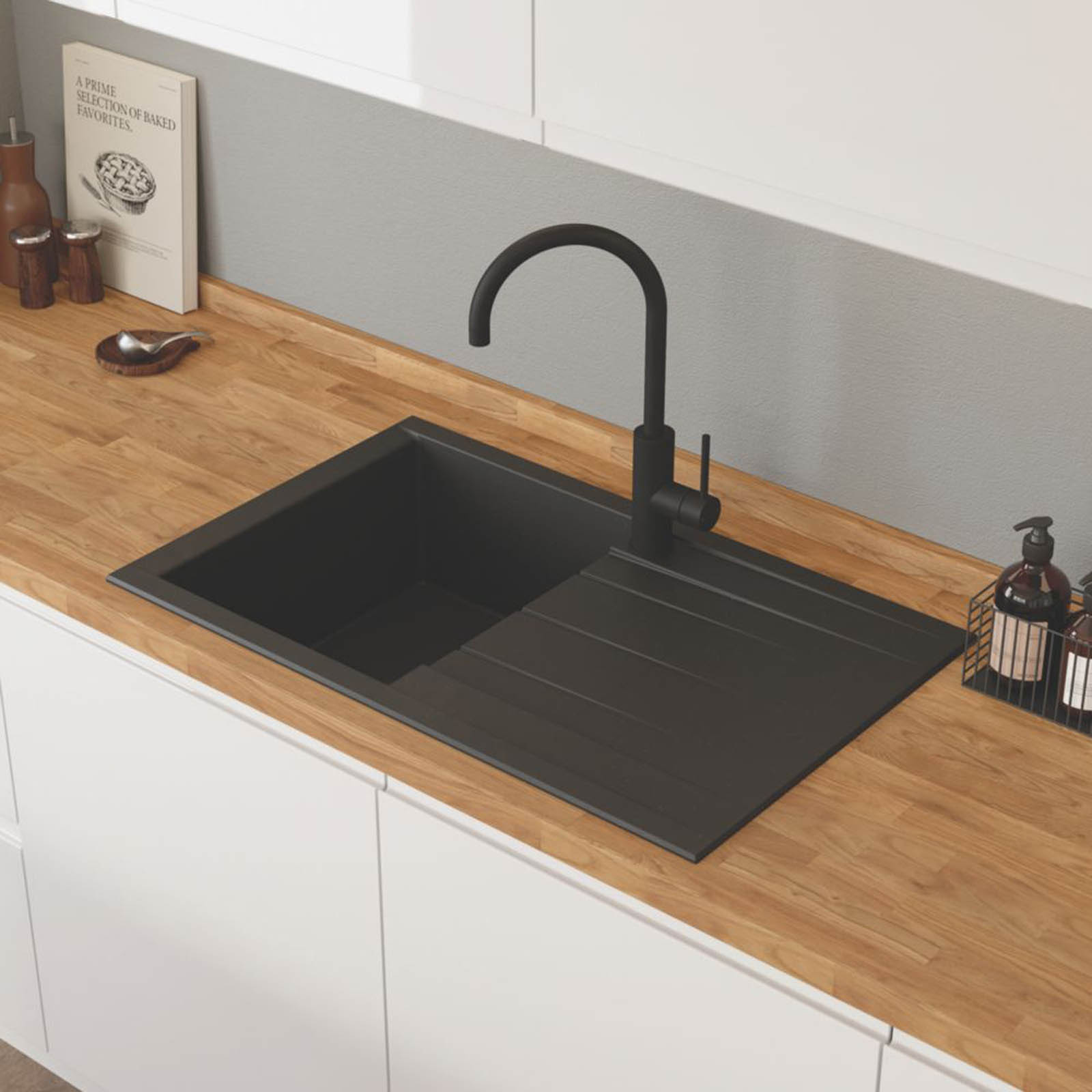 Swirl Erzen 1 Bowl Black Composite Sink 800mm x 500mm - Image 4