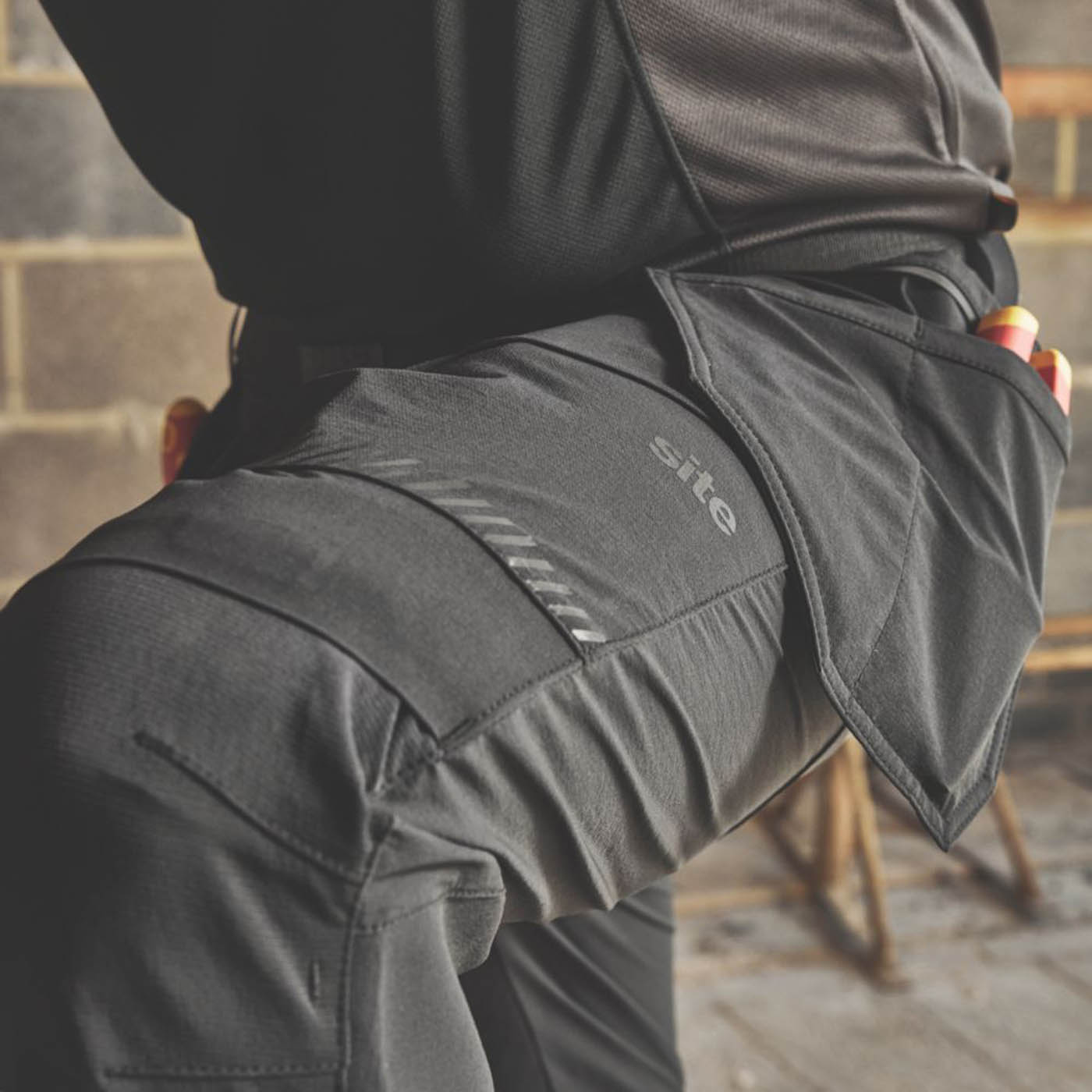 Site Mens Work Trousers Stretch 9 Pockets Black Slim Fit Breathable 36" W 32" L - Image 6