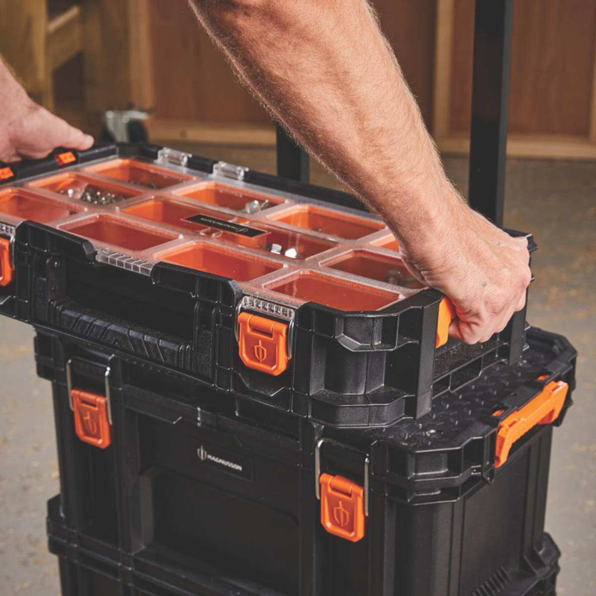 Magnusson Tool Box System Stakkur Storage Stackable Cart Wheel Trolley Set Of 3 - Image 4