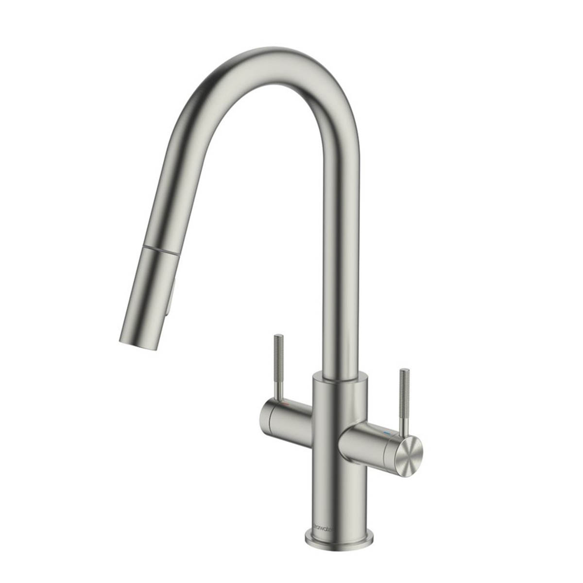 Kitchen Tap Mixer Brushed Nickel PVD Dual Lever Pull Out Spout Modern Faucet - Image 1