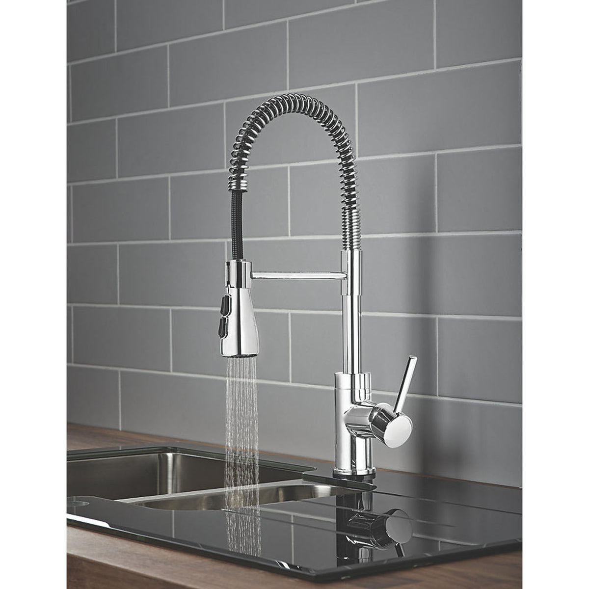 Kitchen Tap Mono Mixer Chrome Single Lever Pull Out Spout Modern Faucet - Image 1