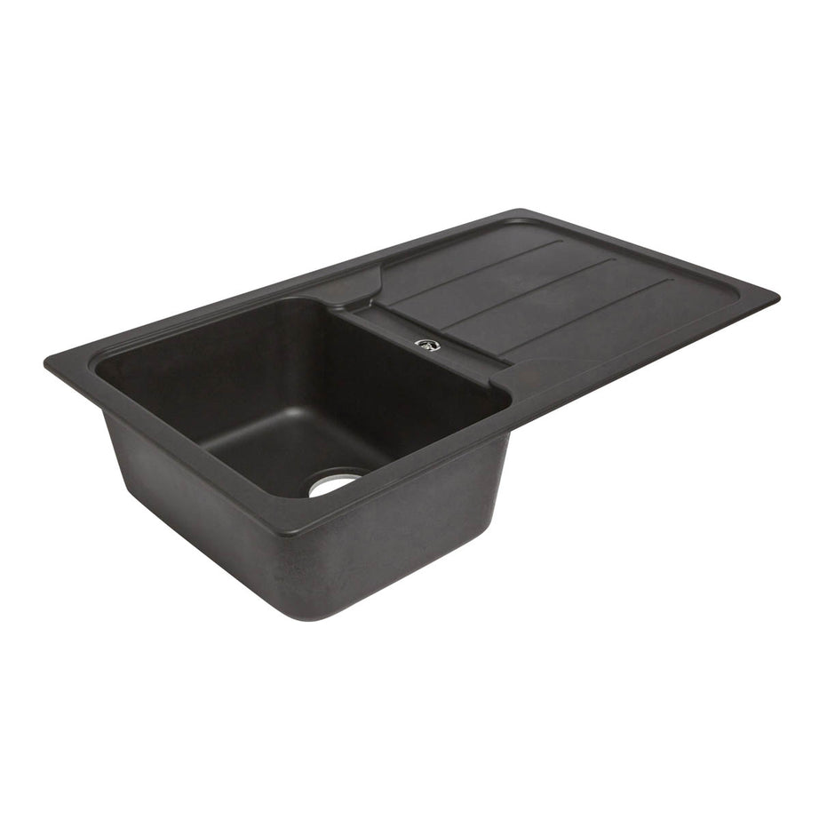 Kitchen Sink Black Composite Quartz 1 Bowl Reversible Drainer Rectangular - Image 2