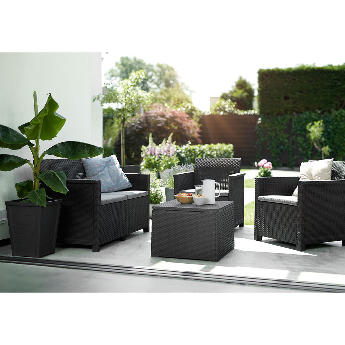 Rattan Garden Set 4 Seater Coffee Outdoor Furniture Sofa Storage 2 x  Armchair - Image 1