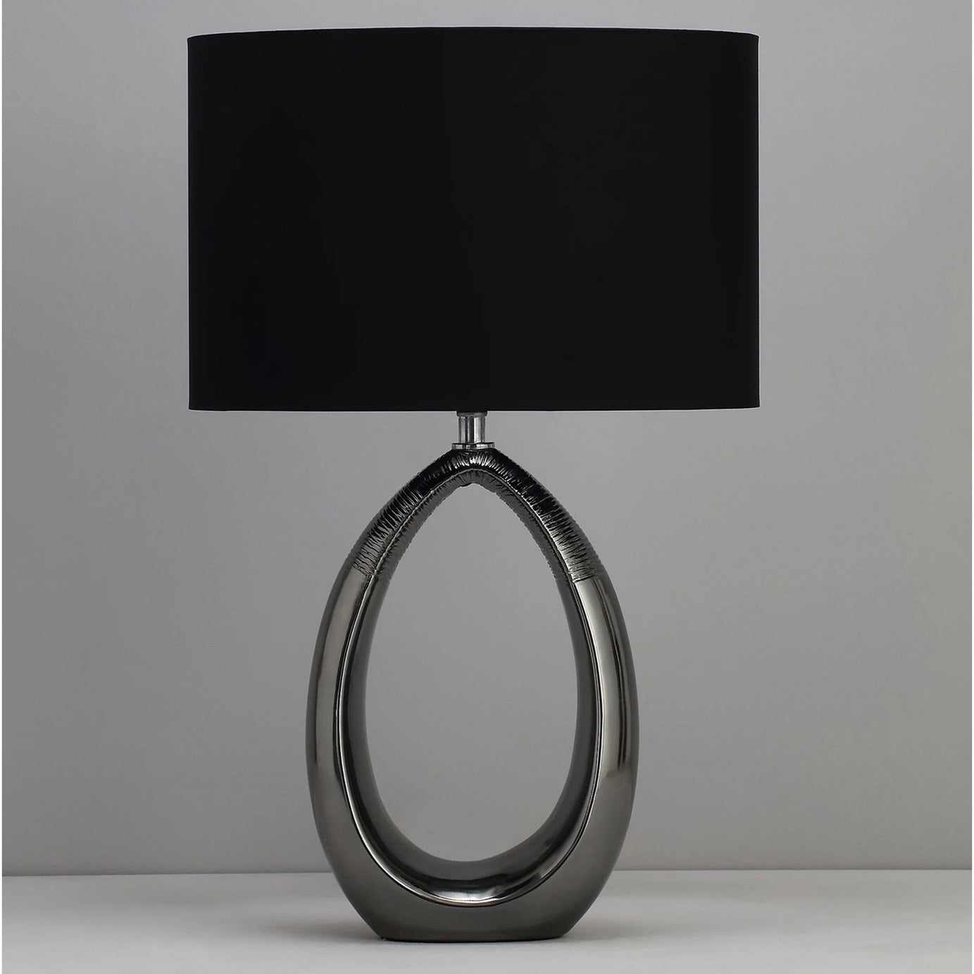 Table Lamp Oval Black Drum Shade Eirene Modern Ceramic Bedside Living Room - Image 4