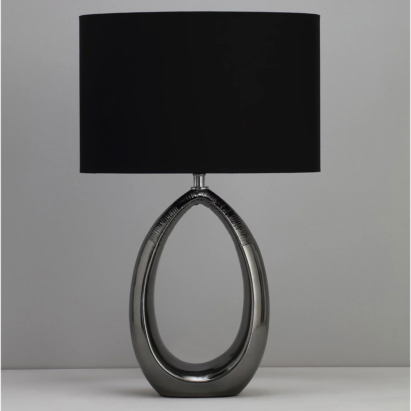 Table Lamp Oval Black Drum Shade Eirene Modern Ceramic Bedside Living Room - Image 4