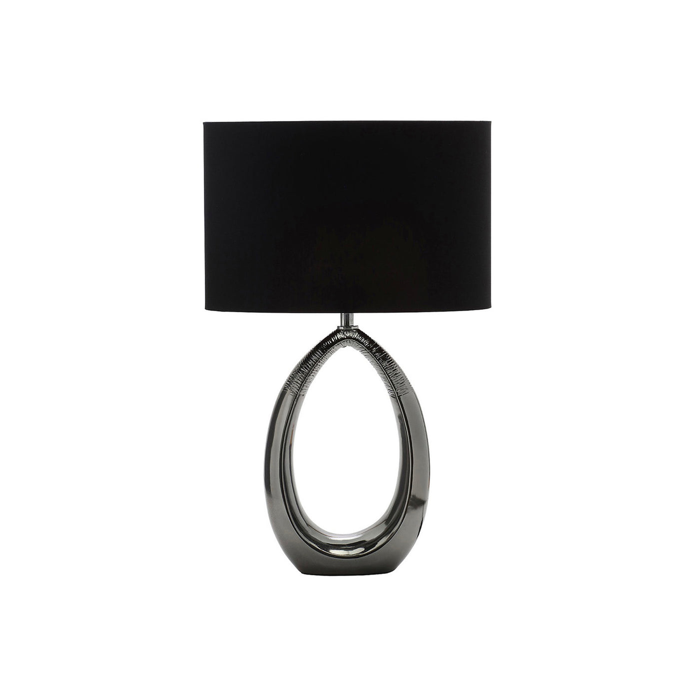 Table Lamp Oval Black Drum Shade Eirene Modern Ceramic Bedside Living Room - Image 2
