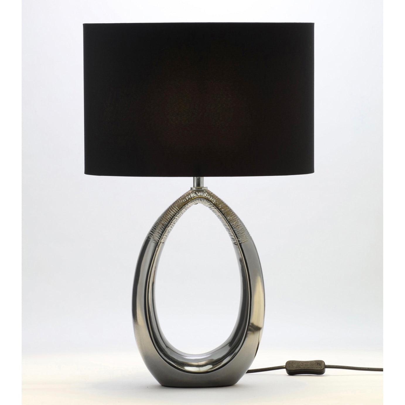 Table Lamp Oval Black Drum Shade Eirene Modern Ceramic Bedside Living Room - Image 1
