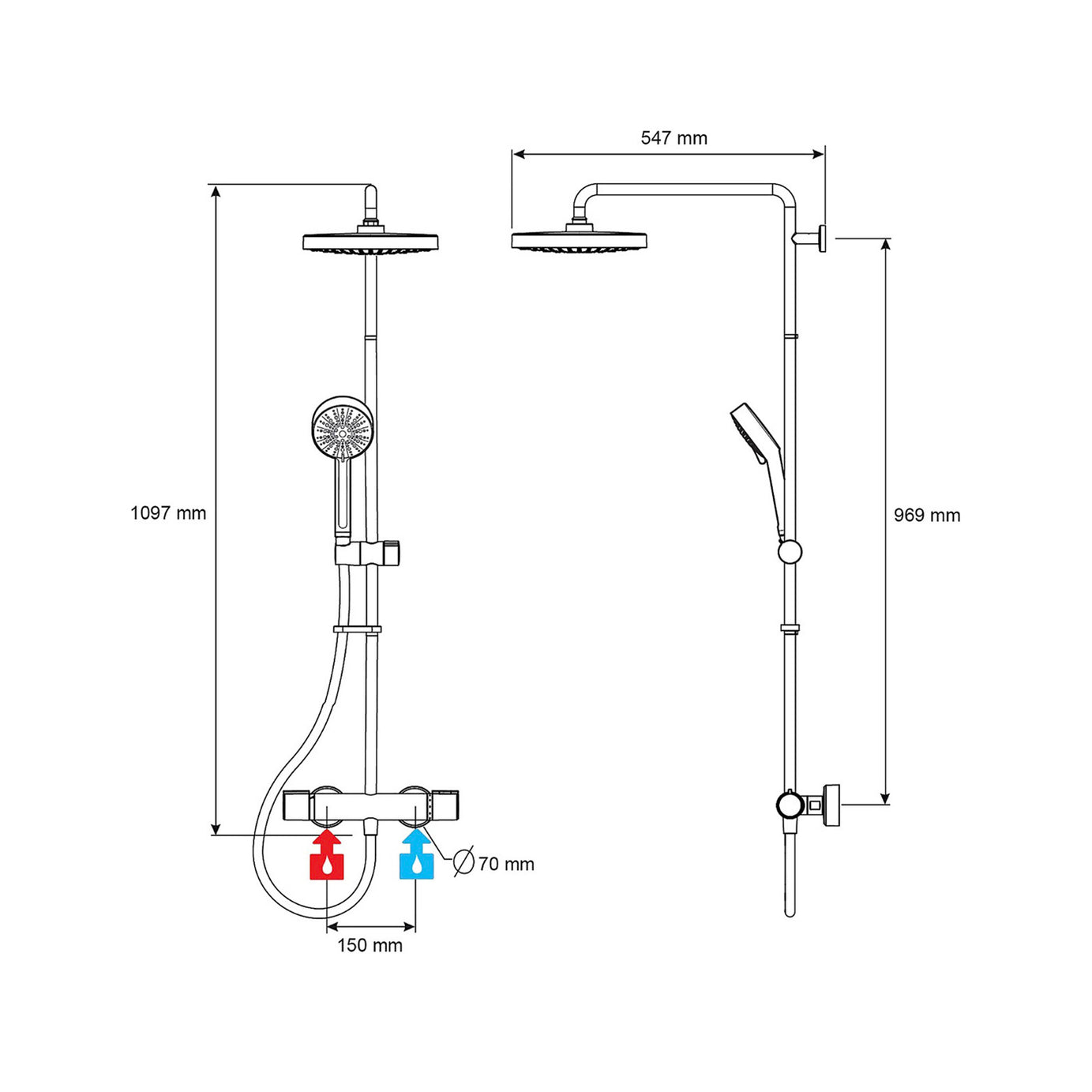 Thermostatic Mixer Shower Chrome Single Spray Pattern Bathroom Round Twin Head - Image 2