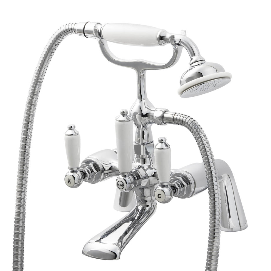 Bath Filler Tap With Hand Held Set Brass Double Lever Round Head Bathroom - Image 2