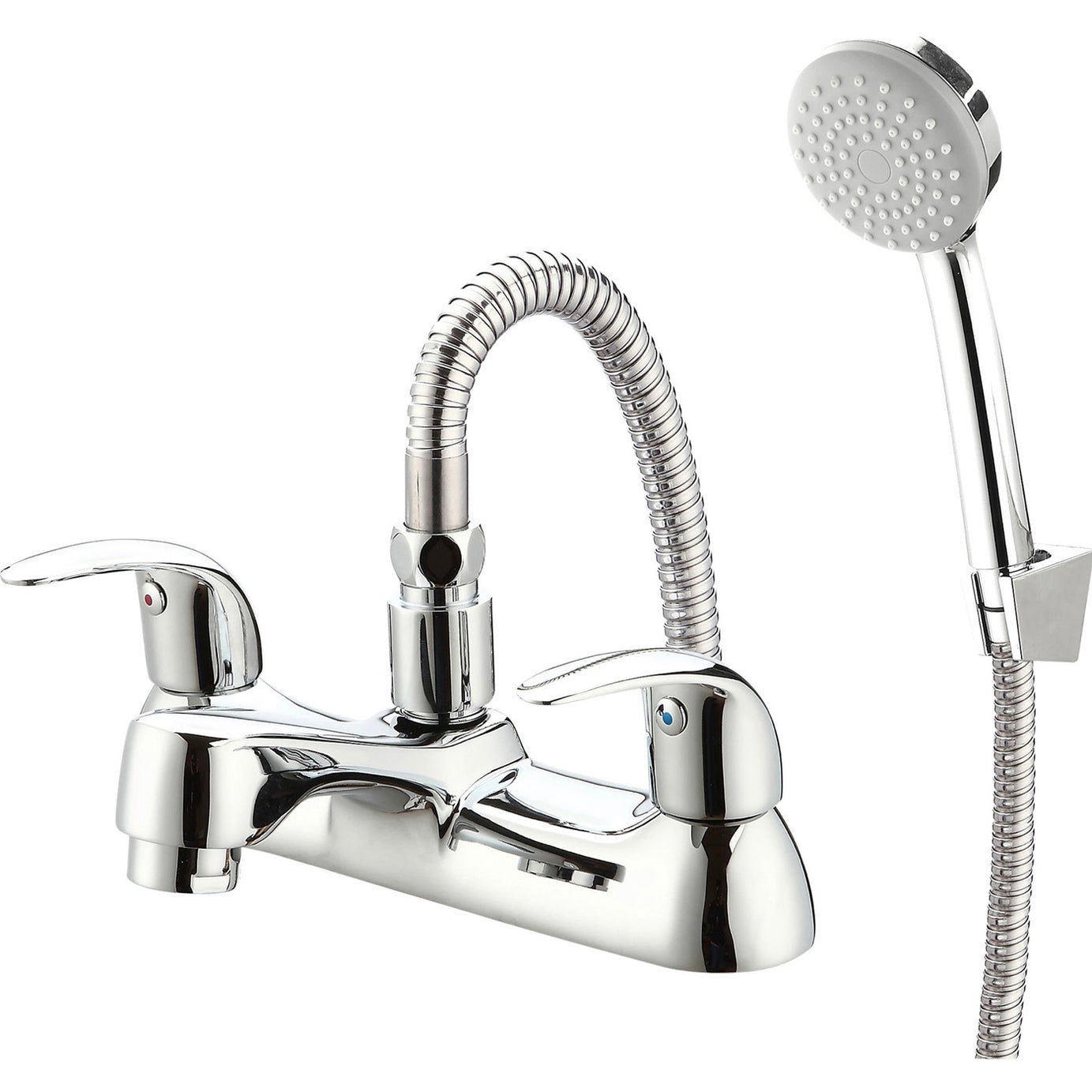 Bath Mixer Tap With Hand Held Set Chrome Double Lever Round Head Bathroom - Image 2