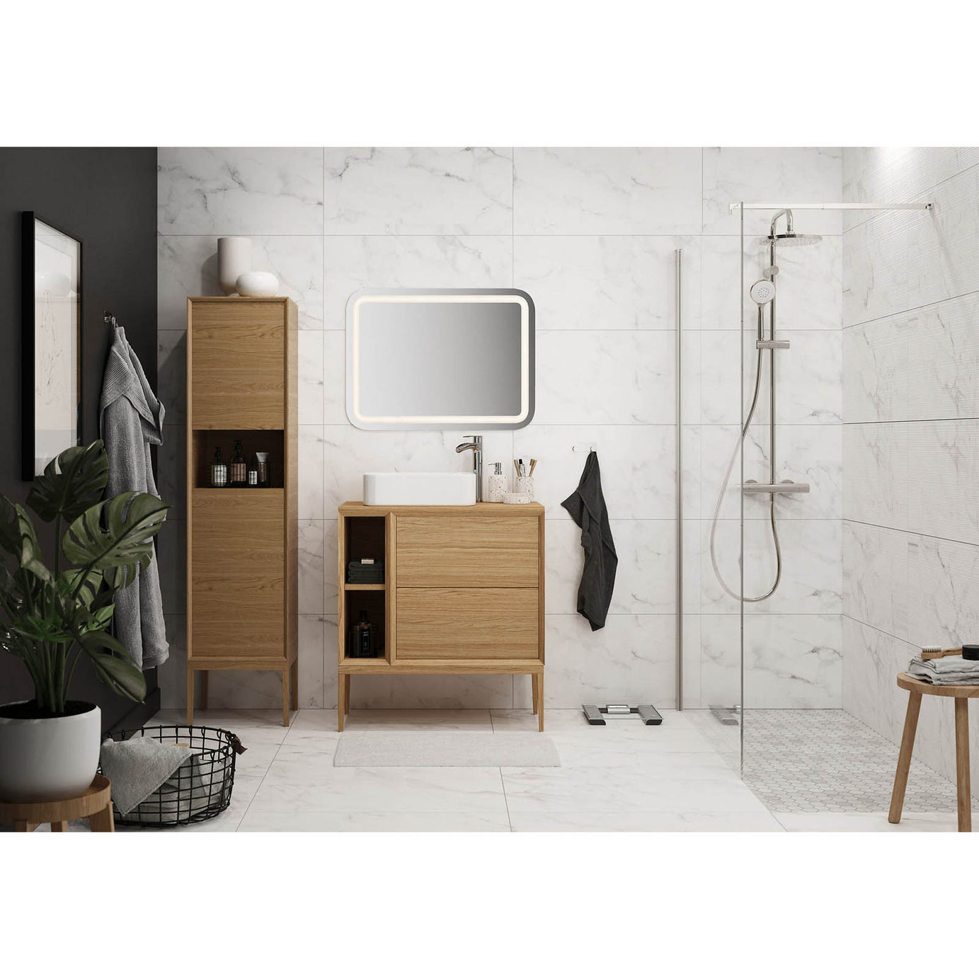 Bathroom Single Cabinet Avela Tall Matt Oak Effect Storage Cupboard H170xW40cm - Image 4