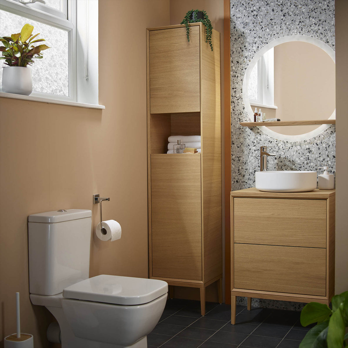 Bathroom Single Cabinet Avela Tall Matt Oak Effect Storage Cupboard H170xW40cm - Image 8