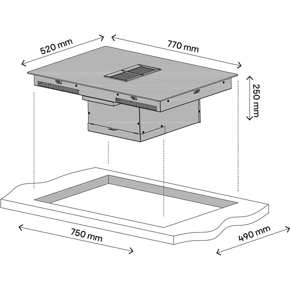 Induction Hob With Extractor Fan 77cm GHIHEF77 Black 4 Zone Integrated Built In - Image 3