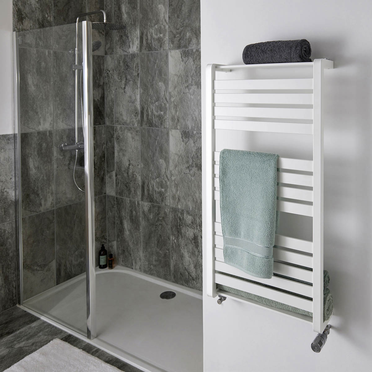 Towel Rail Radiator White Flat Bathroom Warmer Ladder Modern (H)100x(W)50cm - Image 5