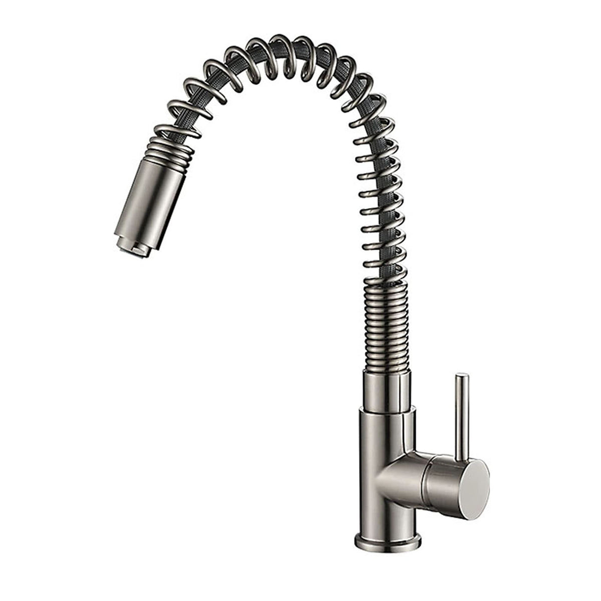 Kitchen Mixer Tap Single Side Lever Spring Neck Modern Nickel Brushed Effect - Image 1