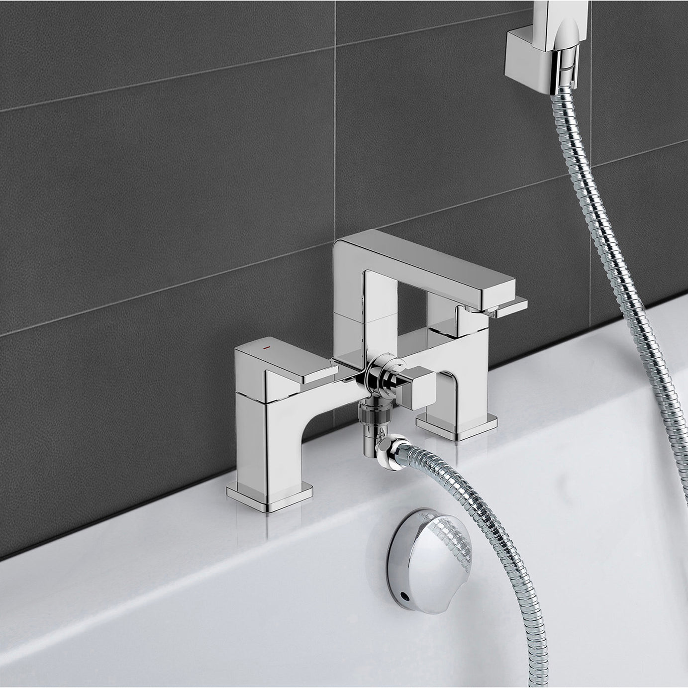 Bath Filler Tap Mixer Shower Handset Chrome Dual Lever ¼ Turn Modern Bathroom - Image 2