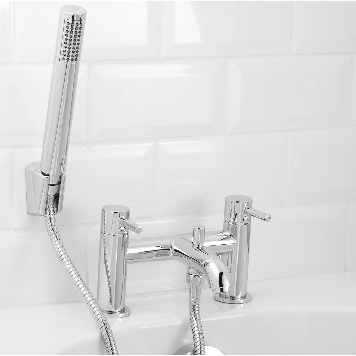Bath Filler Tap With Hand Held Set Chrome Dual Lever Brass Bathroom Contemporary - Image 3