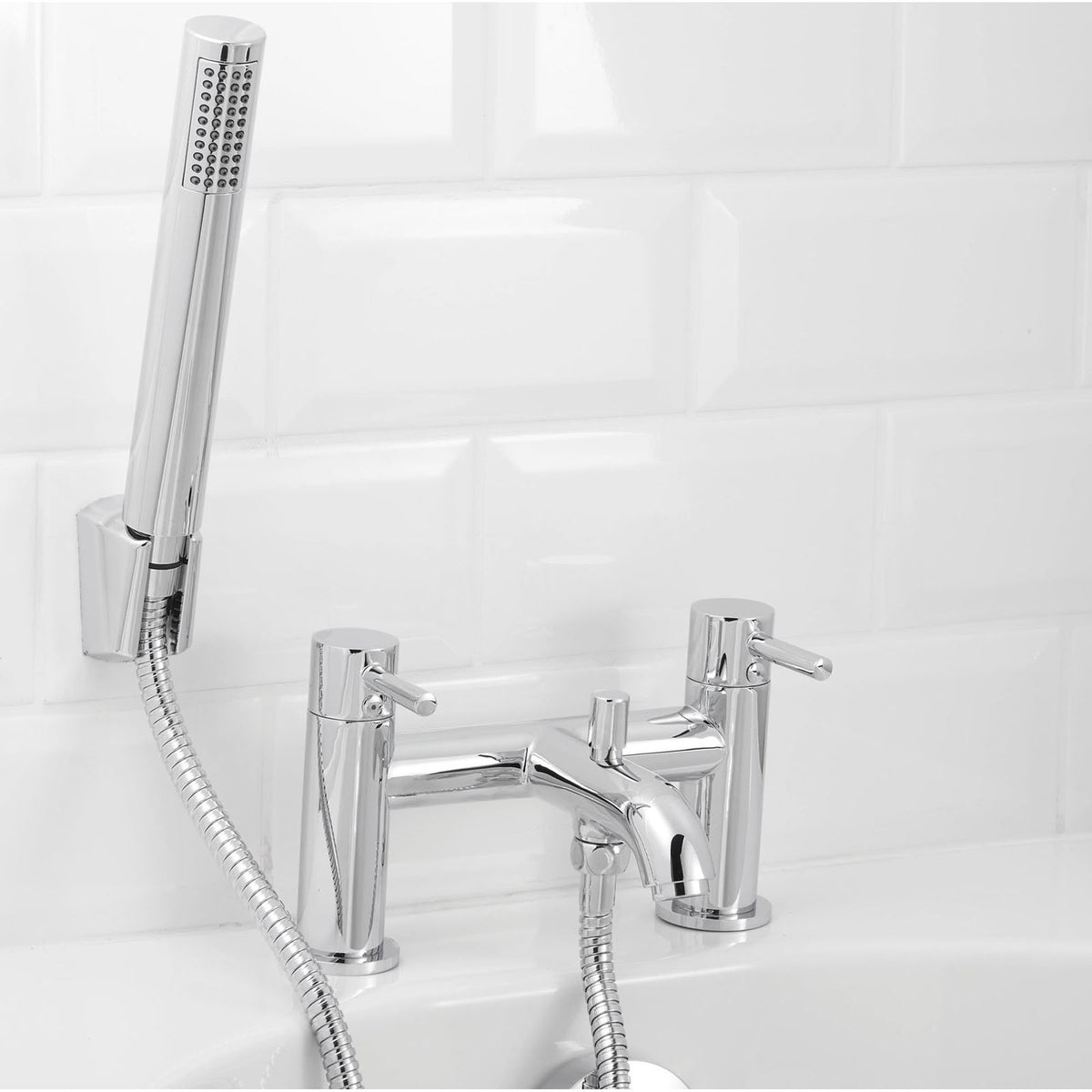 Bath Filler Tap With Hand Held Set Chrome Dual Lever Brass Bathroom Contemporary - Image 3