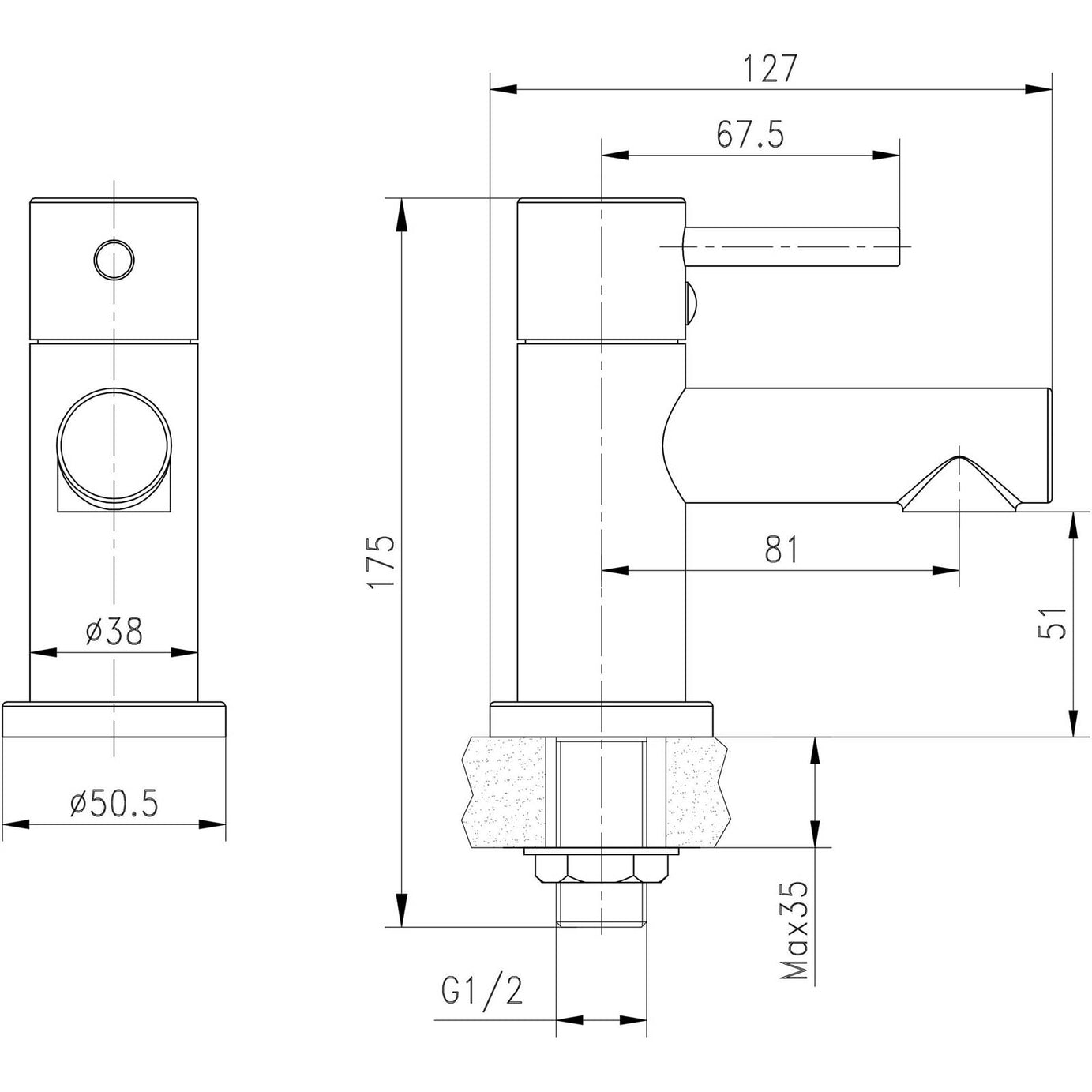 Bathroom Basin Pillar Tap Chrome Full Turn Ceramic Disk Hot Cold Pair Modern - Image 4