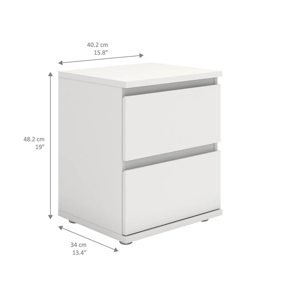 Nova Bedside Table 2 Drawer Matt White Bedroom Storage - Image 2