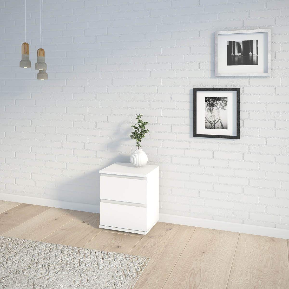 Nova Bedside Table 2 Drawer Matt White Bedroom Storage - Image 4