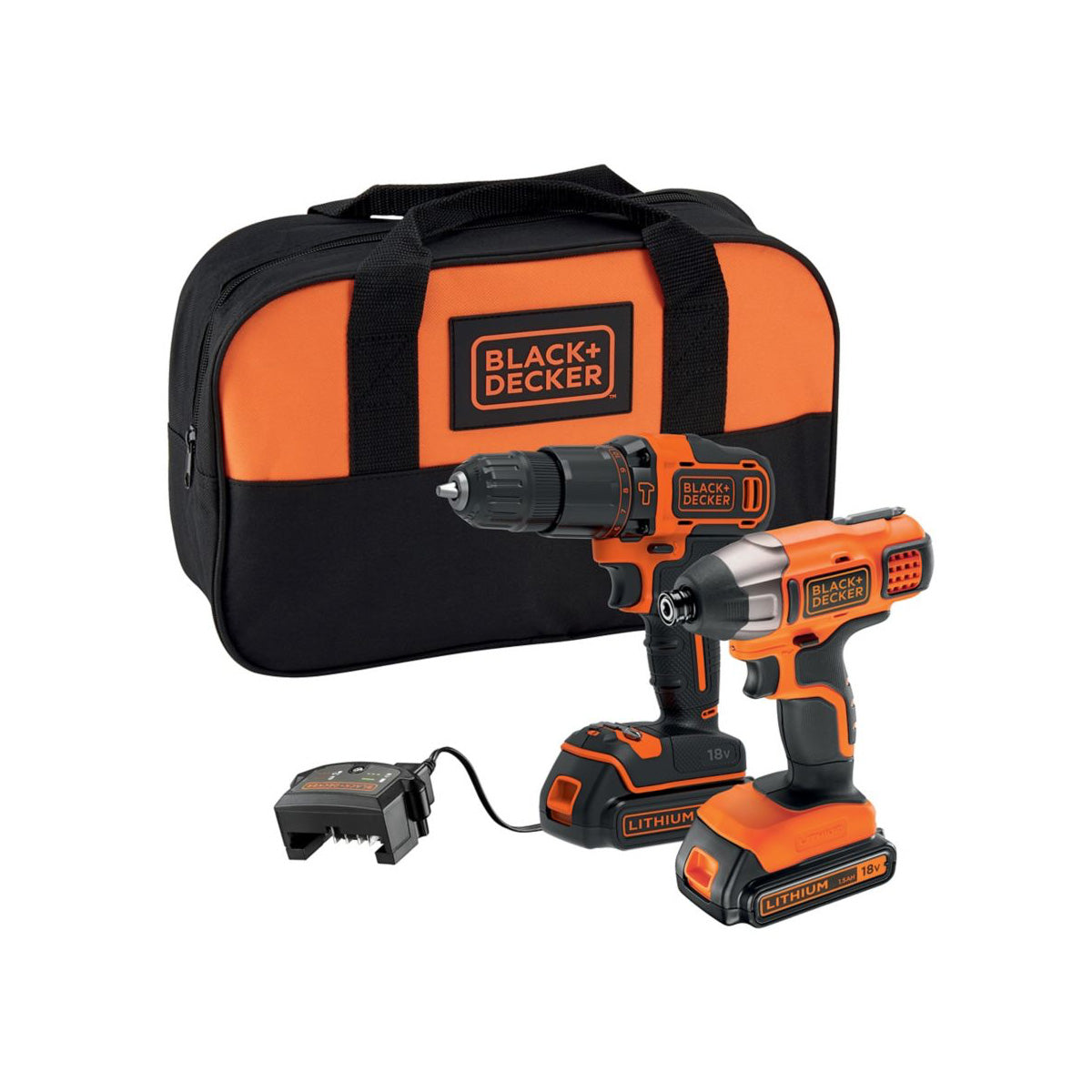 Black & Decker Combi Drill Impact Driver Set Cordless 18V 2x1.5Ah BCK25S2S-GB - Image 1