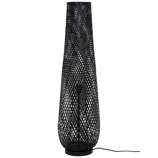 GoodHome Floor Light Black Bamboo Basket Weave Rustic Bedroom Living Room - Image 1