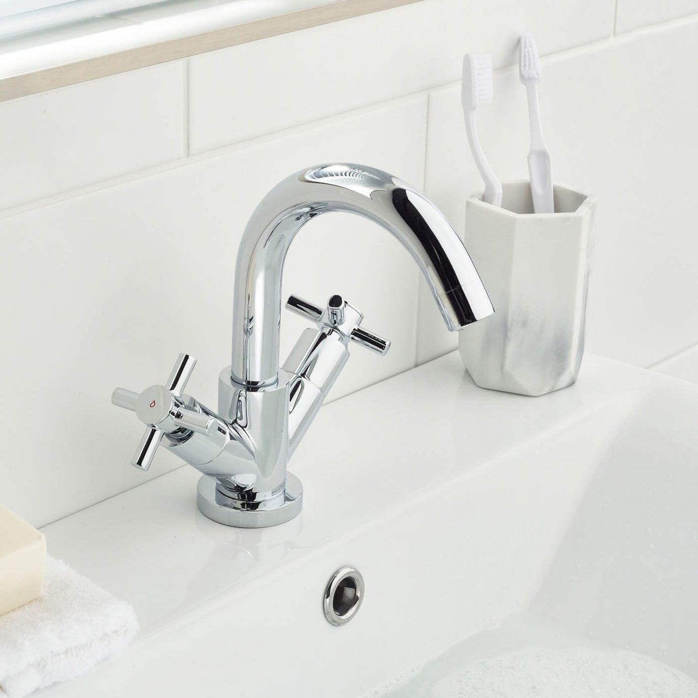 Bristan Bathroom Basin Tap Mixer Chrome Ceramic Disc ¼ Turn Waste Contemporary - Image 3