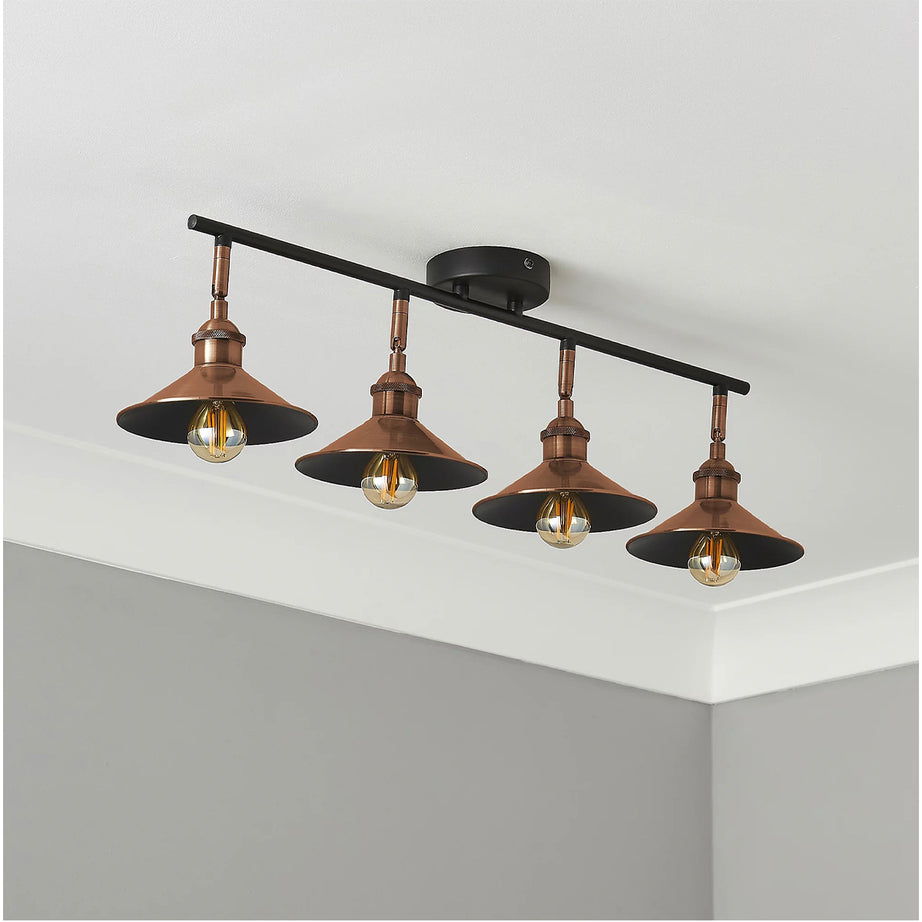 LED Ceiling Spotlight Bar Multi Arm Satin Black Copper Effect Retro Dining Room - Image 3