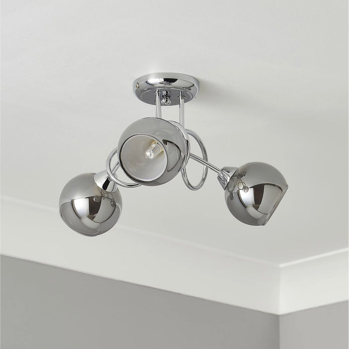 Ceiling Light 3 Way Chrome Smoked Glass Shades Effect Modern Indoor Multi Arm - Image 2