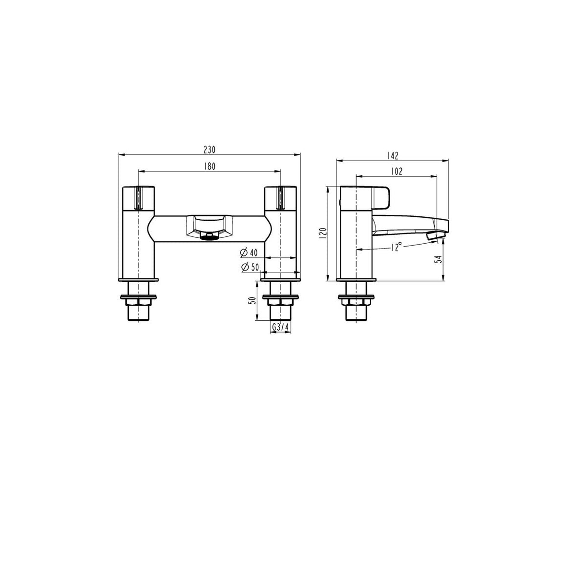 Bath Filler Tap Mixer Nickel Effect Lever Brass Ceramic Cartridge Bathroom - Image 3