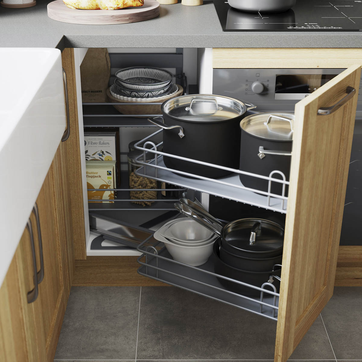 Kitchen Cabinet Pull-Out Storage Corner Grey Soft-Close RH Space Saving 40cm - Image 3
