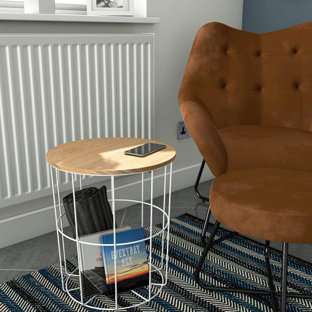 Side Table White Removable Top Sofa End Side Table With Storage Living Room - Image 1