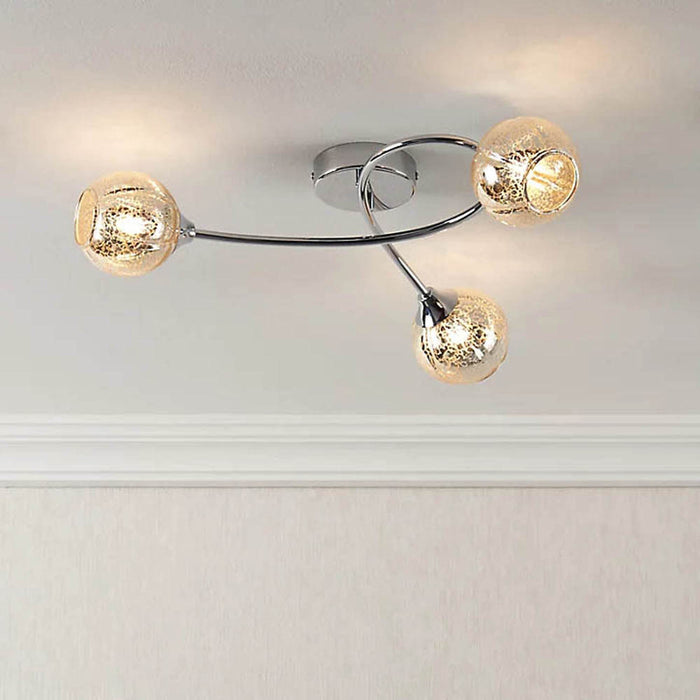 Ceiling Light 3 Way Dimmable Multi Arm Chrome Effect Crackled Glass Modern - Image 2