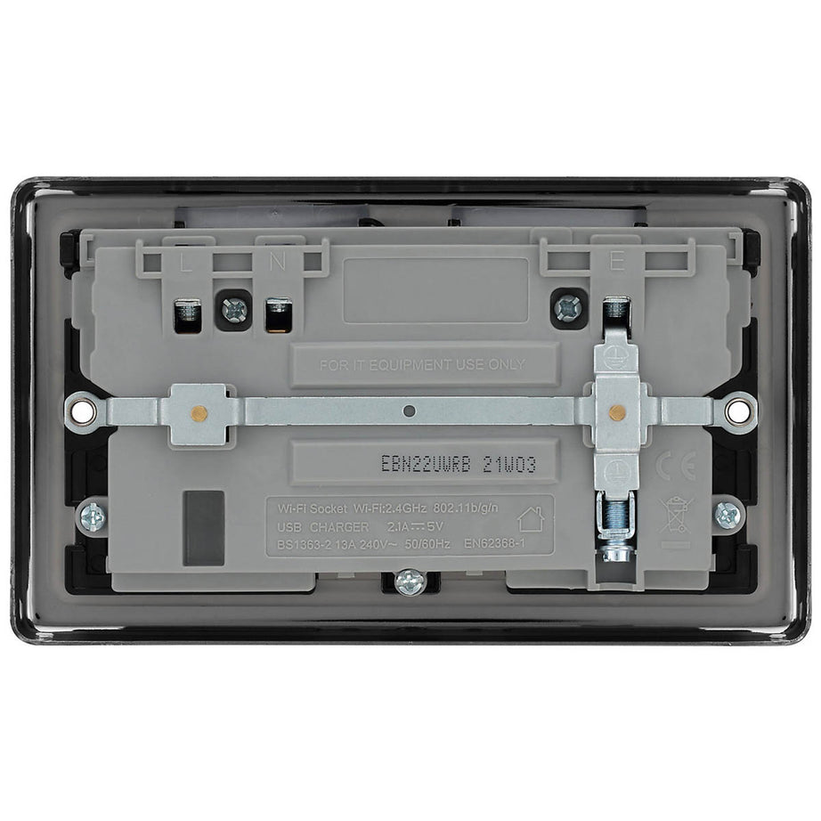 Switched Wall Socket USB Charging Port Wifi 2 Gang Double Black Nickel 13A - Image 4