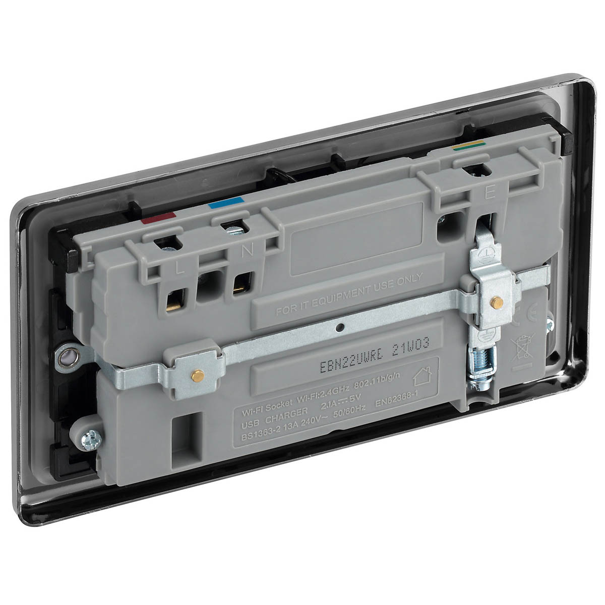 Switched Wall Socket USB Charging Port Wifi 2 Gang Double Black Nickel 13A - Image 6