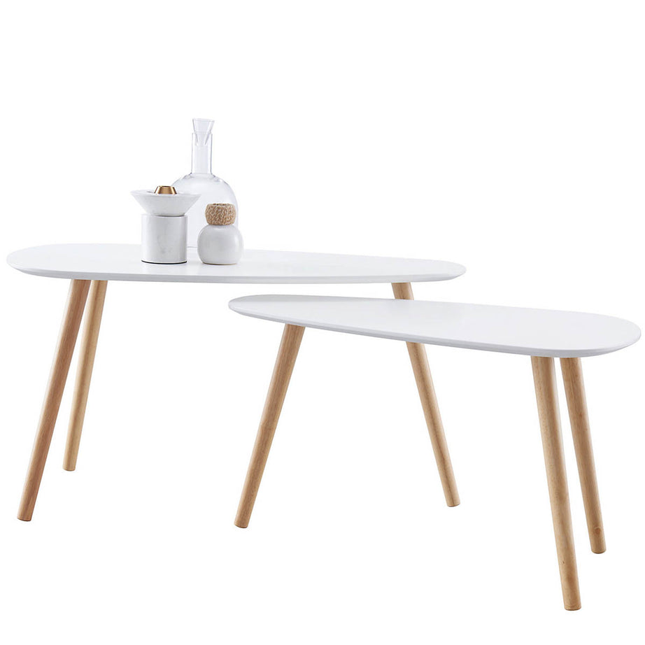 Side Coffee Tables White Living Room Nesting Sofa End Oval Contemporary Set Of 2 - Image 1